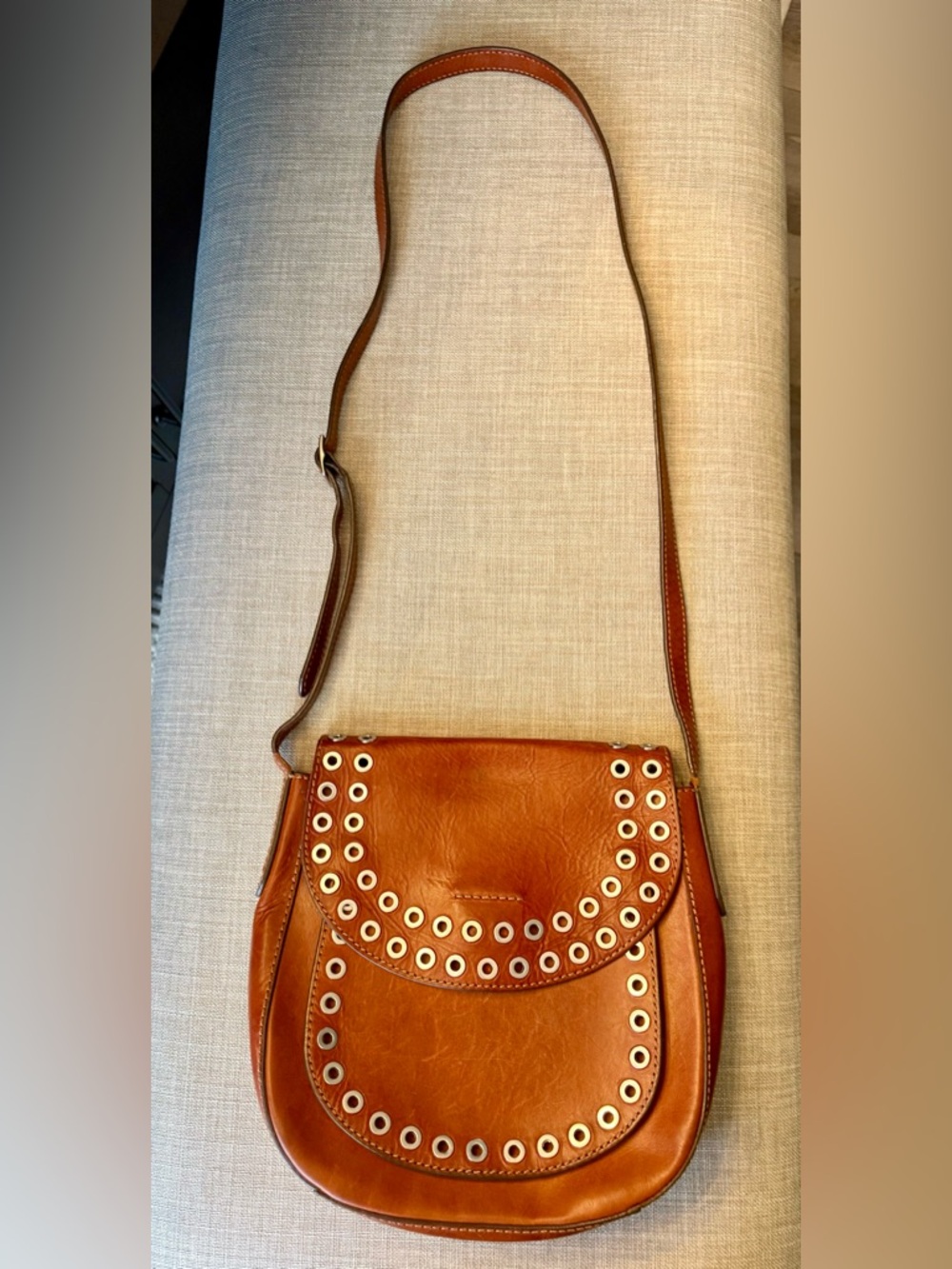 Frye Cassidy Tan/Cognac Leather Eyelet Crossbody Bag